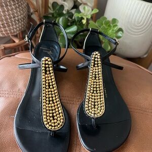 Giuseppe Zanotti Black Sandals with Gold Stud T-Bar